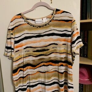Alfred Dunner Orange Black Tan Striped Tee